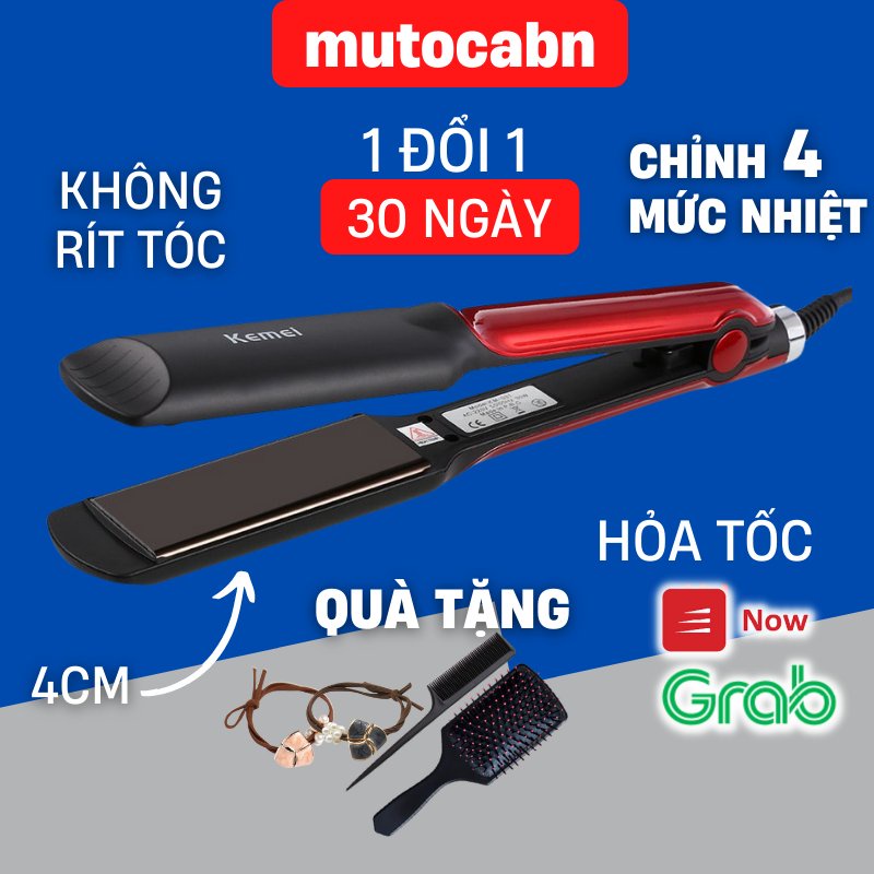 Máy Duỗi Tóc Ép Là Thẳng Uốn Cúp Làm Xoăn Lọn 2 Trong 1 Chỉnh 4 Mức Nhiệt Kemei Km531