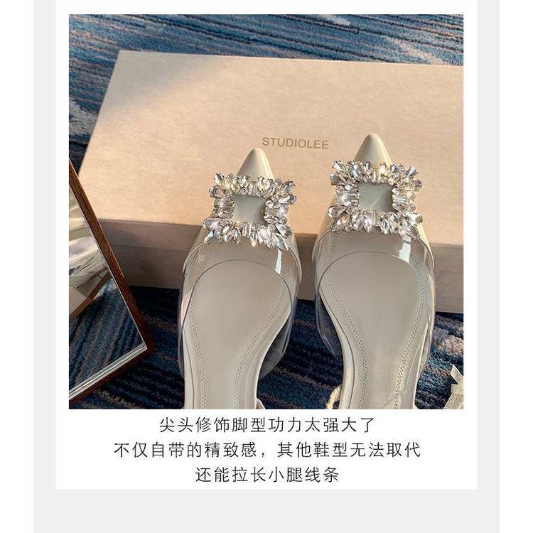 Giày Cao Gót Mũi Nhọn Đính Đá Thời Trang Mùa Hè 2022 Mới Cho Nữ