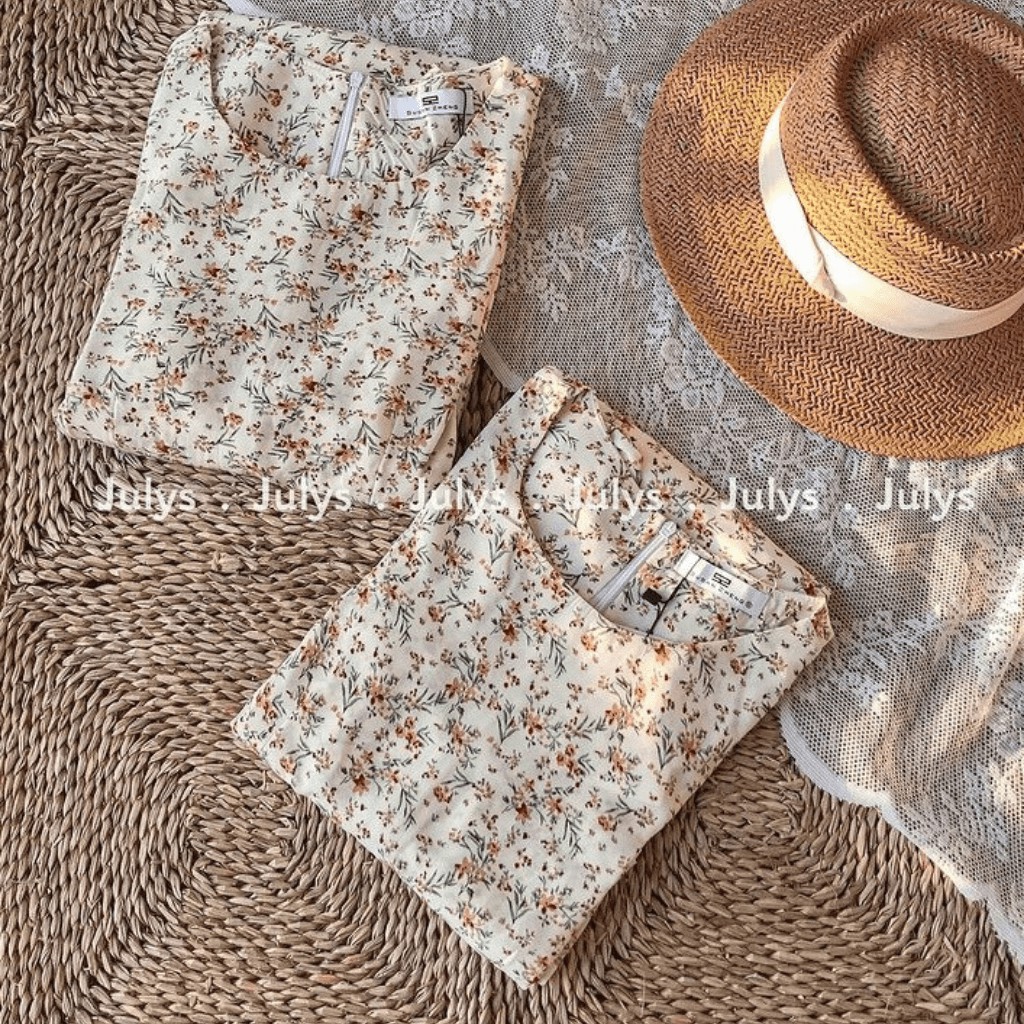 Váy hoa cỏ vintage dáng xòe chữ A / Váy nữ dài tay dáng dài / HÀNG SẴN