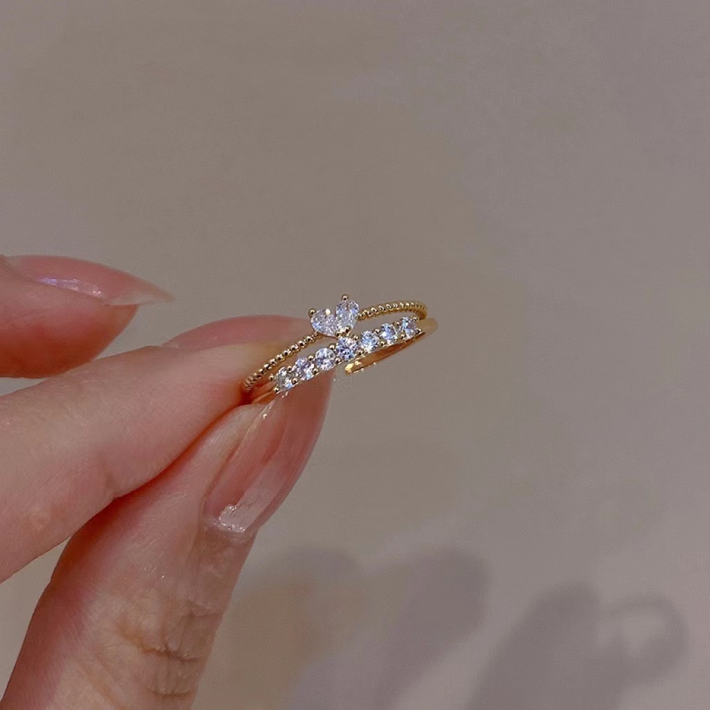 Nhẫn Hở Đính Đá Zircon Hình Trái Tim Dễ Thương Đơn Giản Dành Cho Nữ