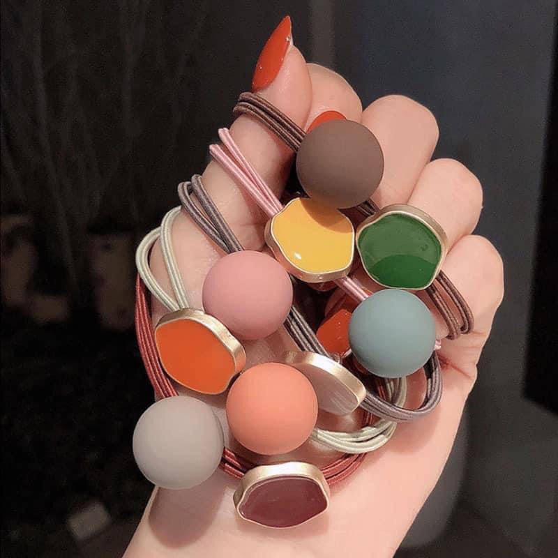 Dây buộc tóc dây chun cột tóc đính đá hat tròn phong cách Hàn Quốc