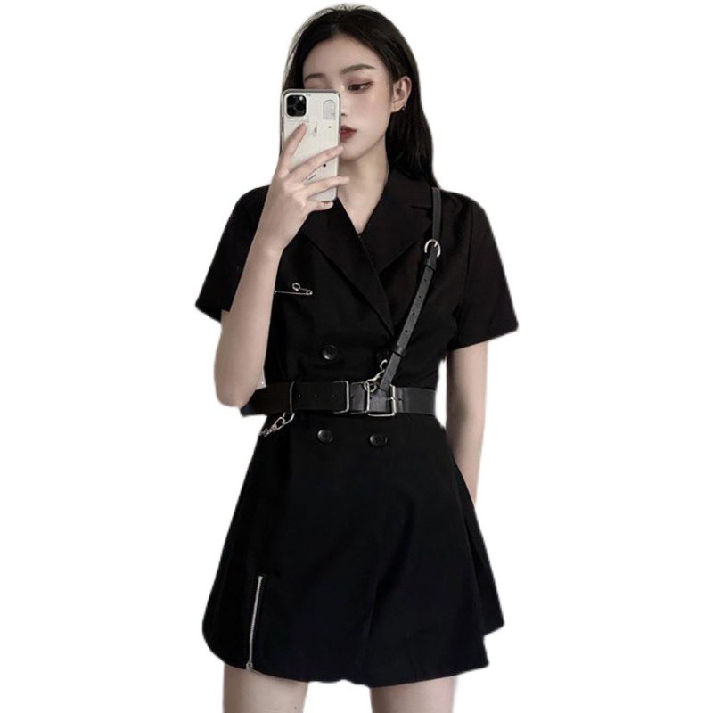 nồi nấu cháo▧nữ mùa hè 2021 cách phối đồ mới thiết kế váy màu đen nhỏ cảm giác dụng cụ tối phù hợp với hot girl
