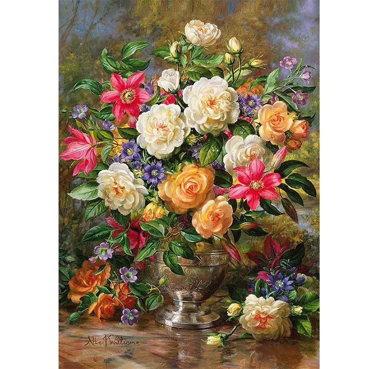 Tranh sơn dầu số hoá có khung đã căn 40 x 50 cm - Bình hoa hồng SDBHH00017