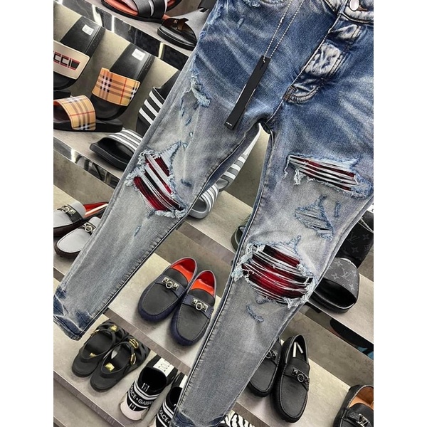 Quần bò Amiri likeauth rách vá đỏ siêu chất 7920, jean bò rách màu new, Bin Store