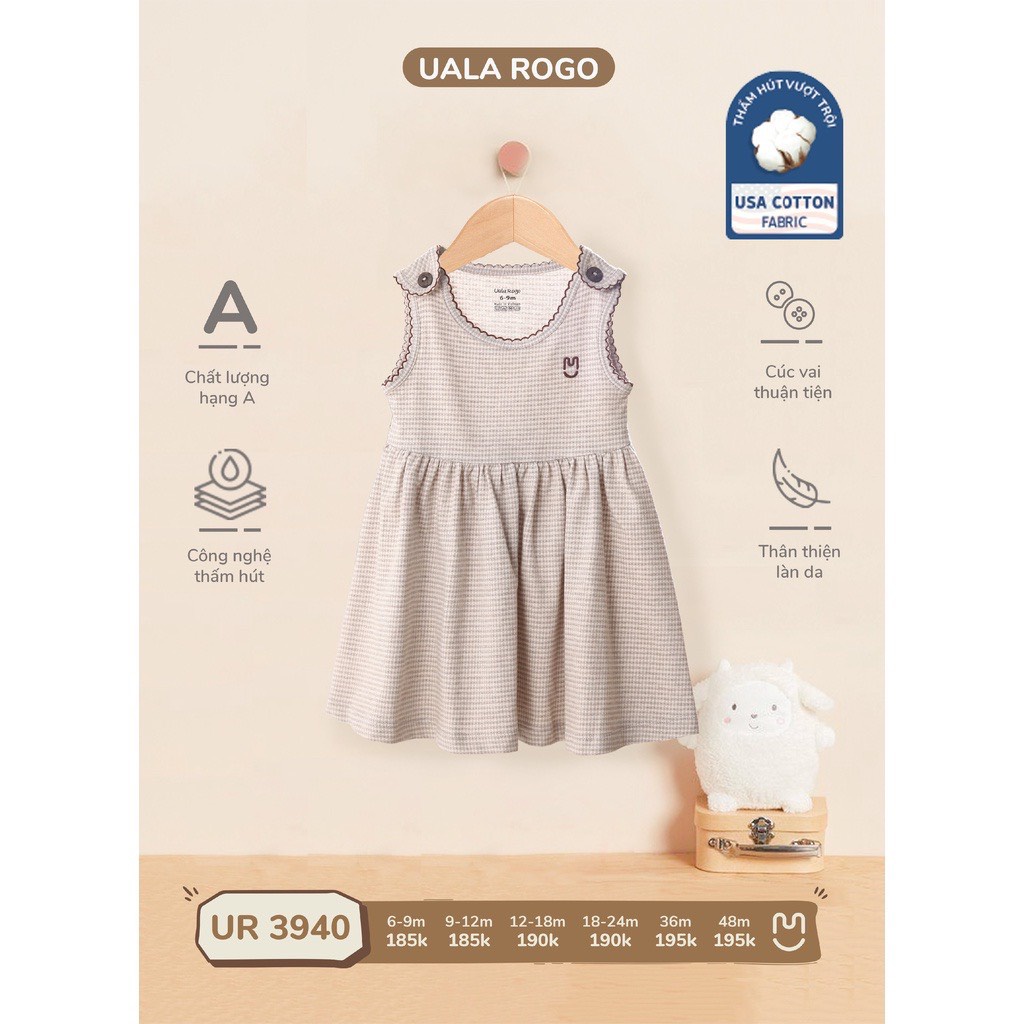 UR3940 Váy sát nách bé gái Uala Rogo vải cotton phối kẻ (9-48M)