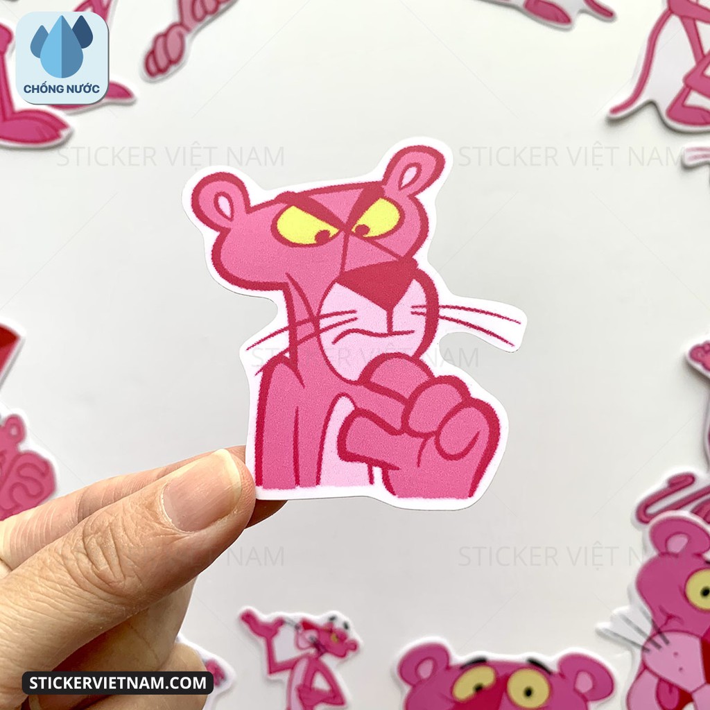 Bộ sticker Báo Hồng - Pink Panther decal hình dán chống nước trang trí xe, laptop, nón bảo hiểm