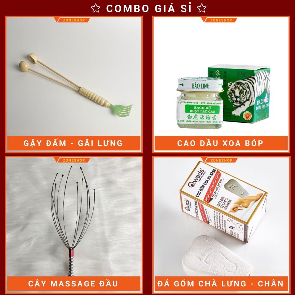 [COMBO 4 SP] Gậy Đấm Lưng, Cao Dầu Xoa Bóp Bảo Linh, Cây Massage Đầu, Đá Gốm Chà Chân, Lưng Owada - ZONESHOP