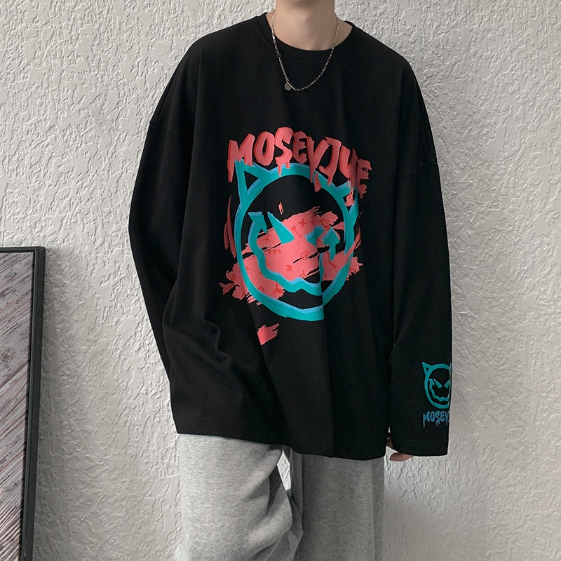 Áo sweater tay dài cổ tròn dáng rộng in họa tiết thời trang thu xuân cho nam