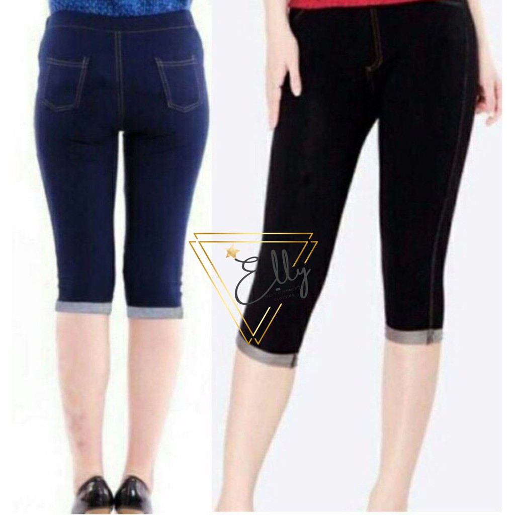 Quần legging lửng giả jean gấu lật 2 màu