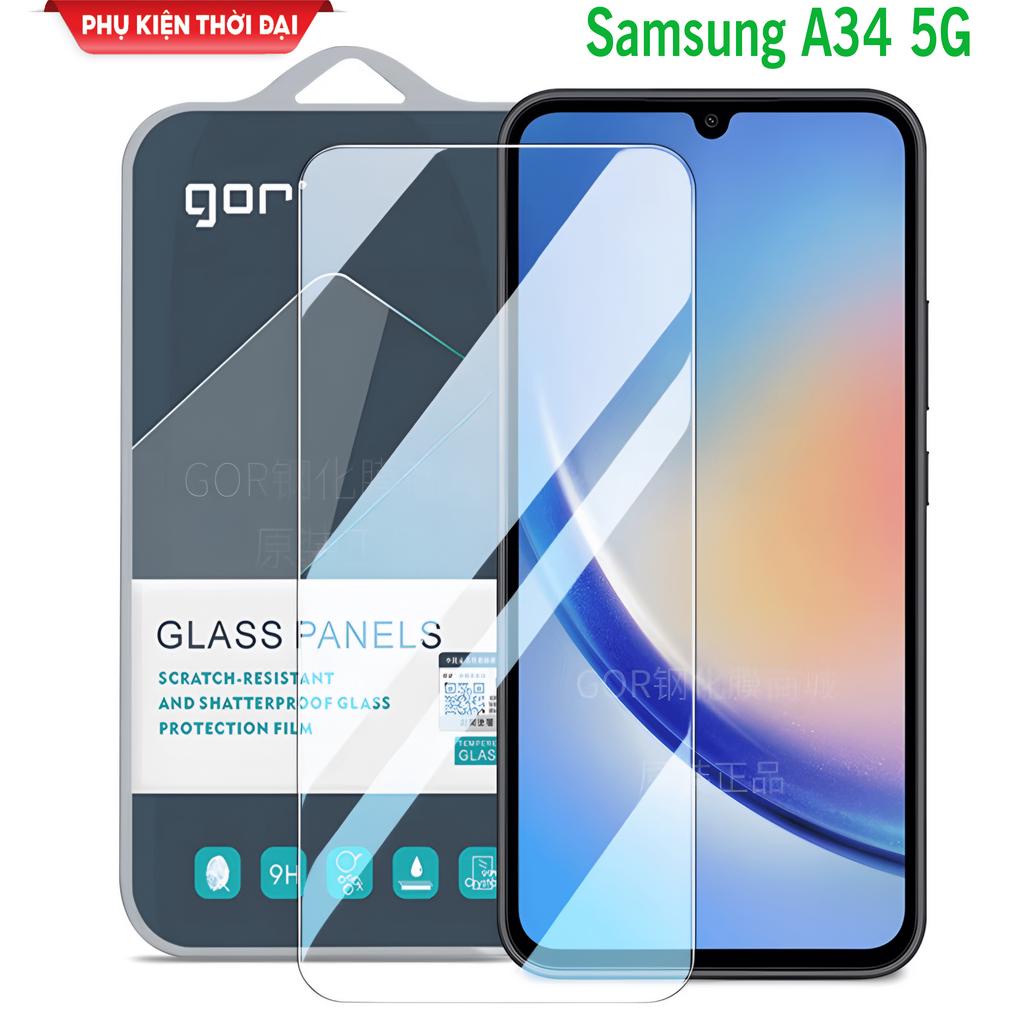 Cường lực Samsung A34 5G hiệu Gor trong suốt trơn mượt chất kính đẹp ( tặng keo mép )
