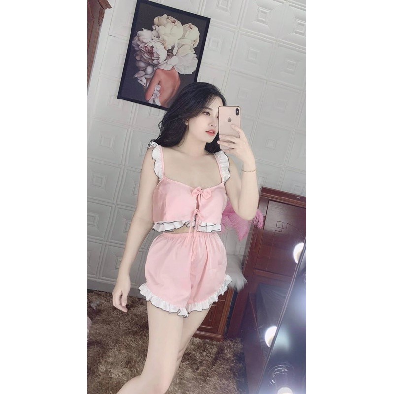 XÃ KHO BÁN LỖ ❣️ BỘ NGỦ MẶC NHÀ CROPTOP 2S ÁO MẶC  ĐƯỢC 2 KIỂU SIÊU XINH