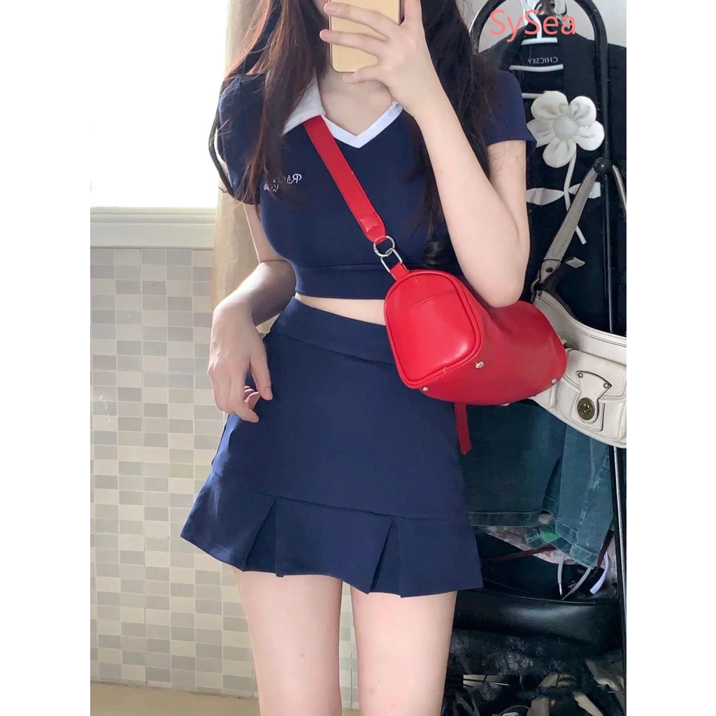 Bộ Áo + Chân Váy Thể Thao Thời Trang Retro Cá Tính Cho Nữ Mùa Hè