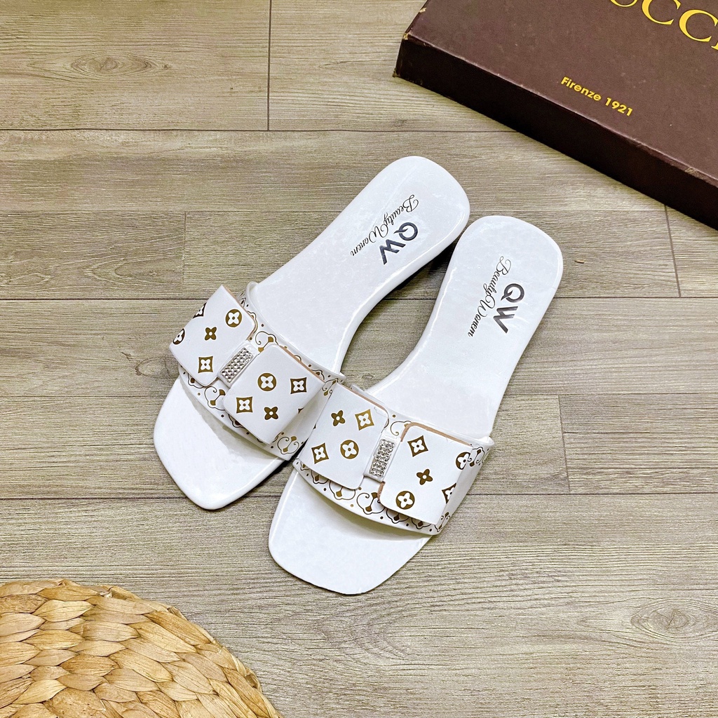 Dép quai ngang đính đá phối nơ họa tiết thanh lịch - TT443