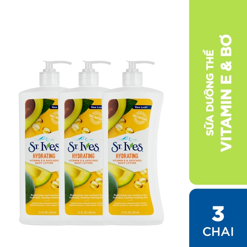 [Mã COSUI03 giảm 8% đơn 150K] Combo 3 chai Sữa dưỡng thể ST.IVES Vitamin E và Bơ 621ml