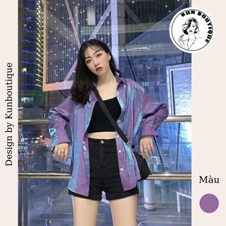 𝗛𝗢𝗧⚡ Áo sơ mi nữ freesize phi bóng phản quang tím ánh xanh hot trend ulzzang (Ms A73)
