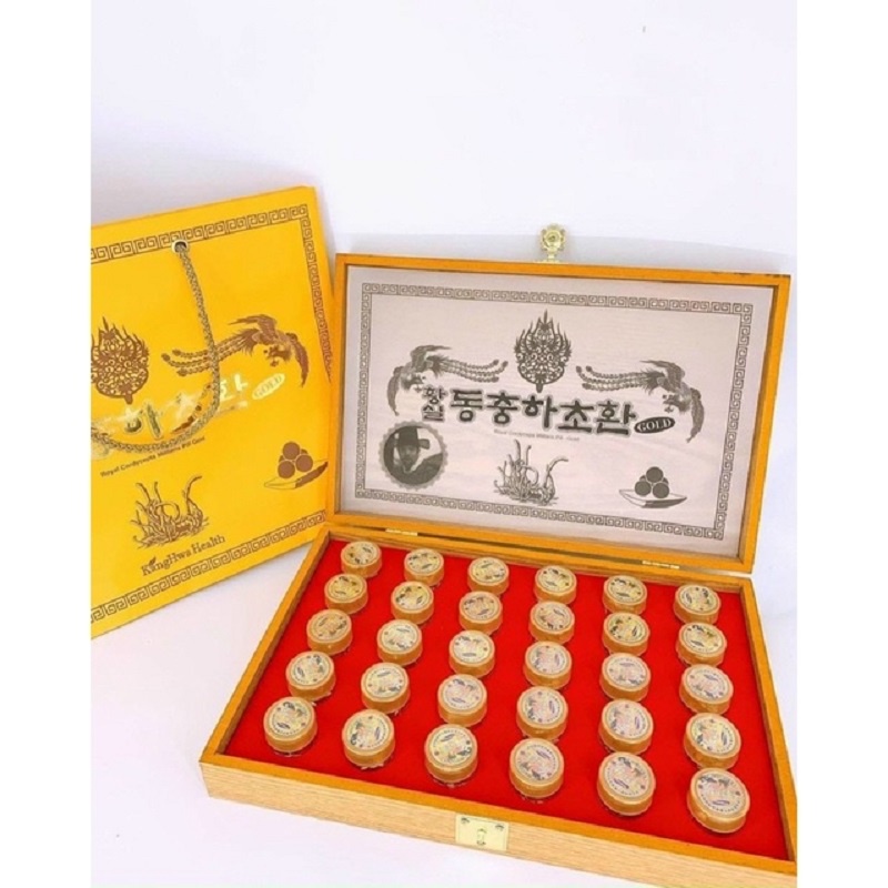 Viên Đông Trùng Hạ Thảo Hoàng Gia Kanghwa Hàn Quốc, Hộp Gỗ Vàng 30 Viên * 3.75g, Bổ Phổi, Bổ Thận