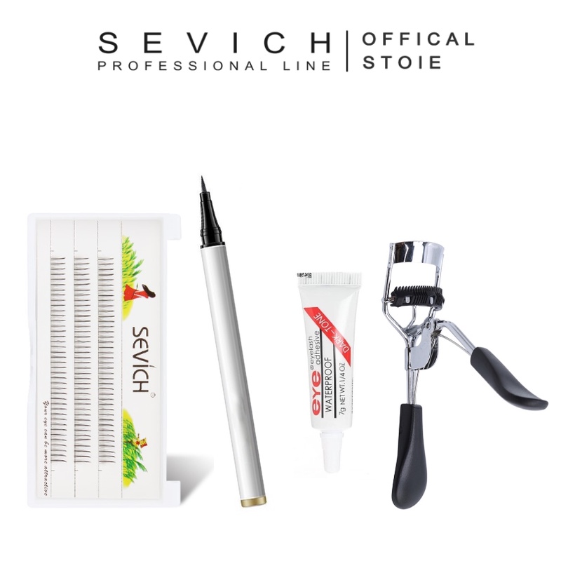 Set lông mi giả keo dán bút kẻ mắt và dụng cụ kẹp bấm cong lông mi SEVICH tự nhiên dành cho làm đẹp