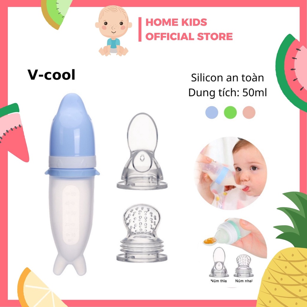 [HCM - SIÊU RẺ] Bình Thìa Kèm Túi Nhai Ăn Dặm VCOOL Tiện Dụng Cho Bé