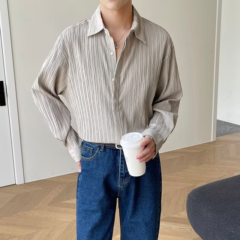 Áo Sơ Mi Tay Nam Dài Màu Trơn Dáng Rộng Phong Cách Hàn Quốc Thời Trang Cho simple fashion áo nam đẹp áo nam form rộng Sọc áo sơ mi nam dài tay bigsize