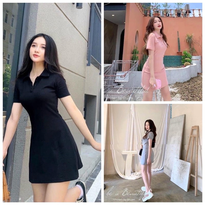 Đầm Nữ Polo Cotton Body 🦋 Váy Ngắn Nữ Dáng Ôm Cộc Tay 🦋