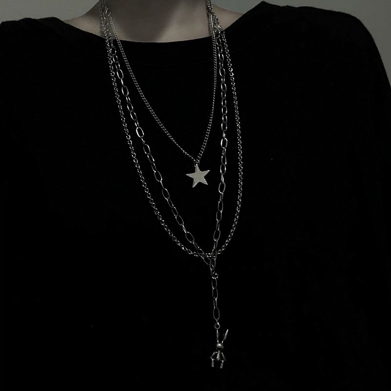 Dây Chuyền Nhiều Lớp Mặt Hình Thỏ Và Ngôi Sao Phong Cách Hip Hop