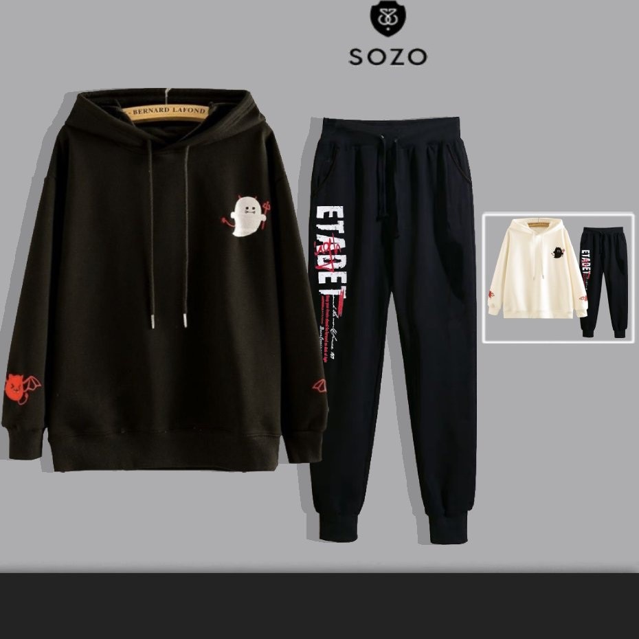Set Bộ 2 Món Quần Dài + Áo Hoodie Nón Nam Chất Vải Nỉ CB2_WAH067NO_MQU081NIDEF6 (Quỷ Nhỏ + Etadet)