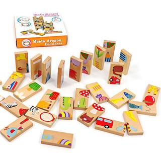 Đồ chơi Bộ 28 thẻ gỗ đa năng xếp hình chơi rút gỗ chơi Domino