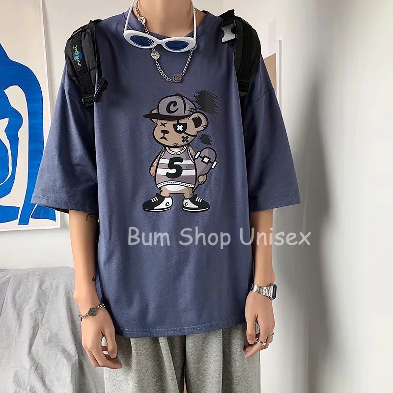 Áo Phông Tay Lỡ Nam Form Rộng - TTL707 Gấu Mặt Ngầu - Chất Cotton Mềm Mát - Oversize < 75kg - 3 Màu Cực Đẹp