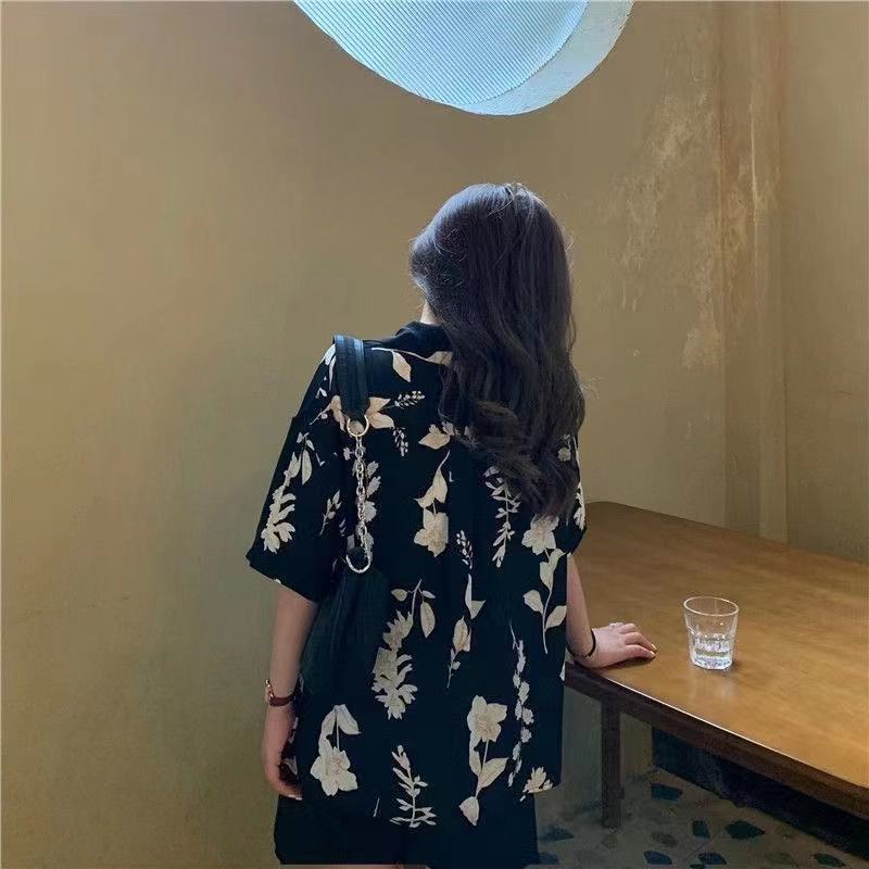 SUXI Áo sơ mi nữ tay ngắn dáng rộng in họa tiết thời trang cá tính trẻ trung kiểu Hàn Quốc