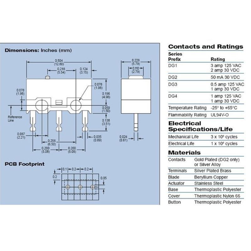 1 Công Tắc Micro Hình Quả Cherry Dg2 T85 0.05a 30vdc Dg4 T85 1a 125vac 1a30vdc Dg2 D4 1.47n