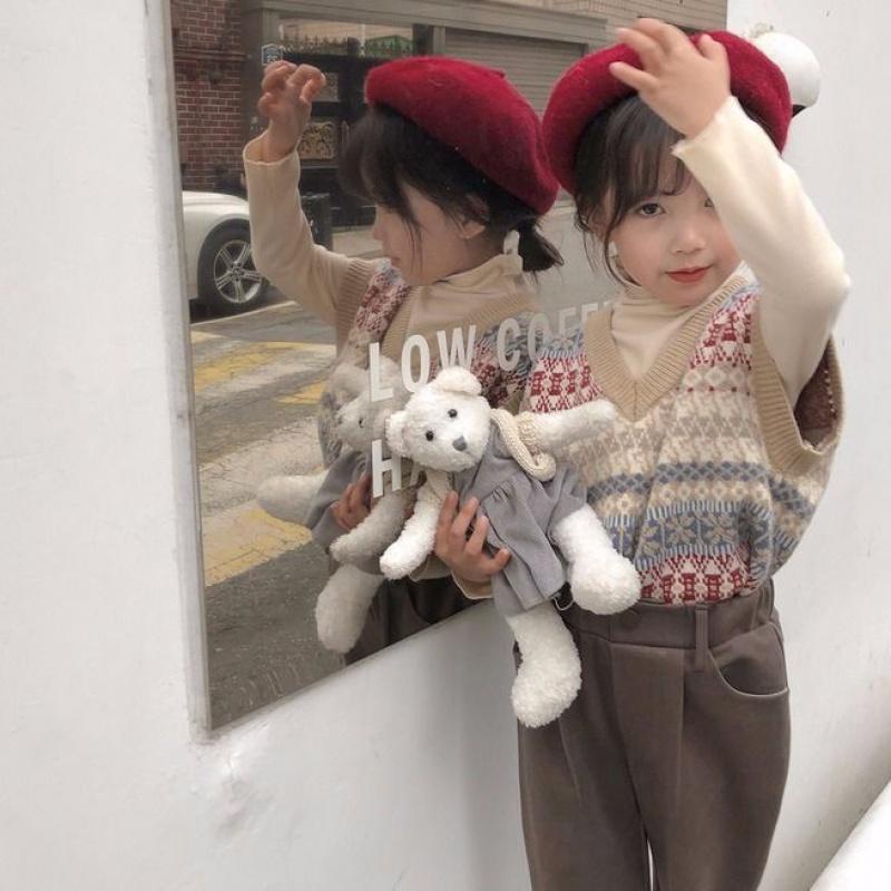 Áo Sweater Dệt Kim Cổ Chữ V Phong Cách Hàn Quốc Thời Trang Mùa Đông Mẫu Mới 2023 Cho Bé