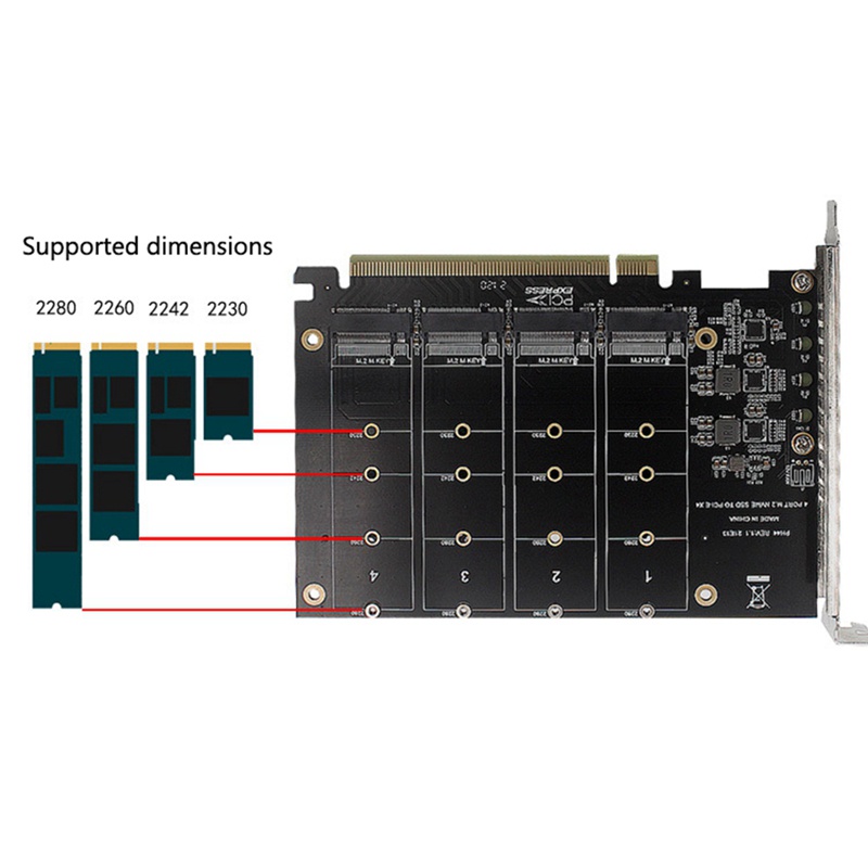 Card Mở Rộng 4 Chân NVME RAID PCI-E X16 Dapter Hỗ Trợ Thẻ Mở Rộng M. 2 NVME Giao Thức SSD M.2 Thiết Bị PCI-E