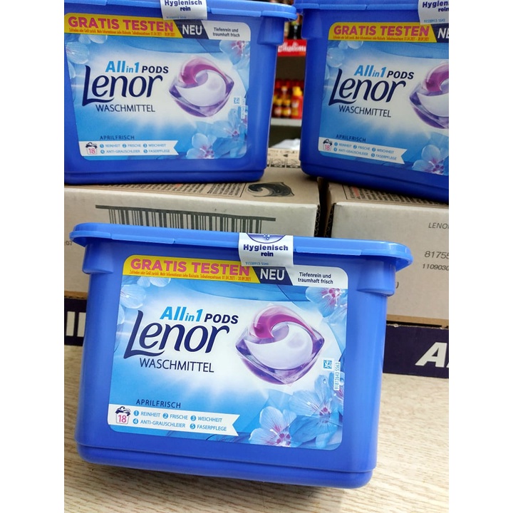 Hộp 18 viên giặt xả Lenor All in1 Pods, thơm ngát hương hoa, hàng nội địa Đức