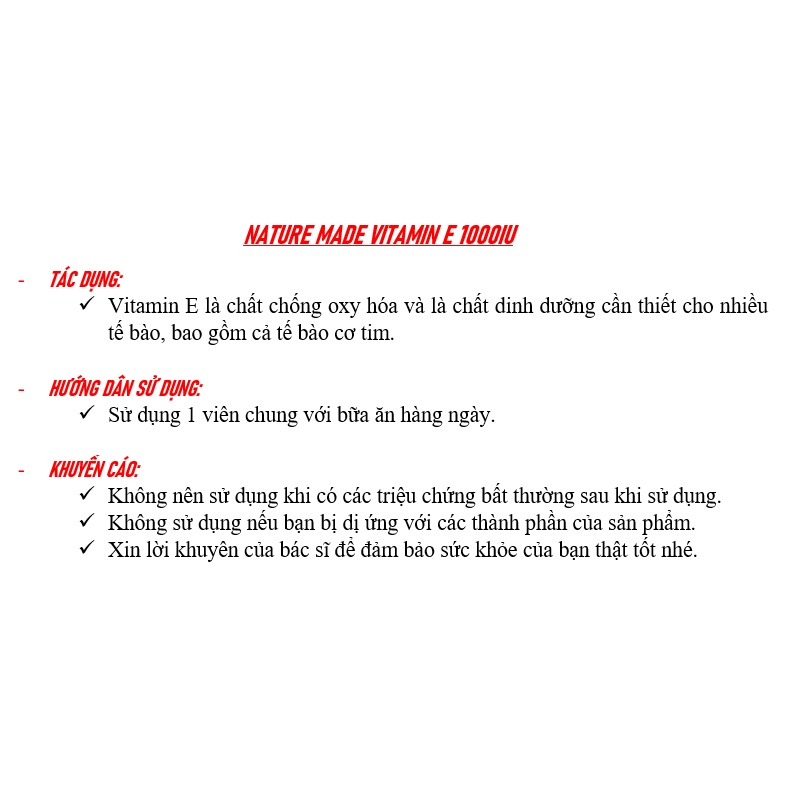 [DATE 12/2024 &amp; 03/2025] NATURE MADE VITAMIN E 1000IU 60 VIÊN