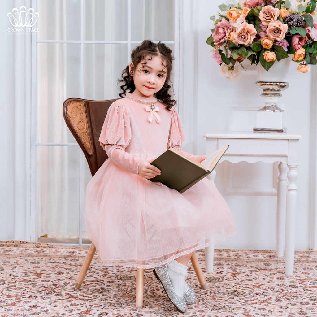 [PHIÊN BẢN CAO CẤP PREMIUM]  Váy Nhung Công Chúa Cho Bé Gái Crown Space Cao Cấp CKGL6811810 Size 12 - 28Kg