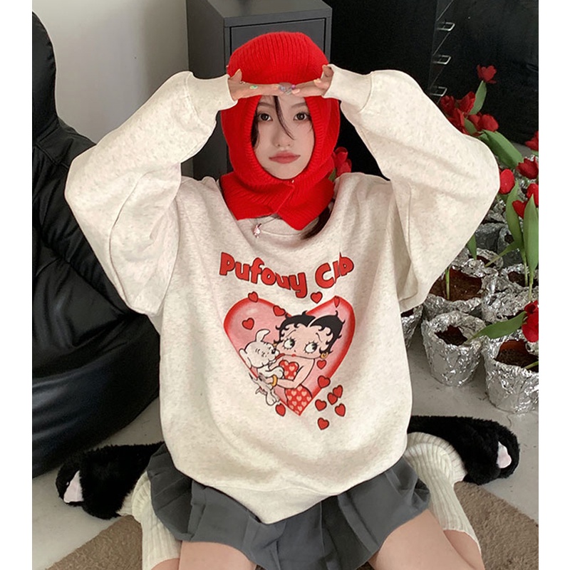 NRVP Áo Hoodie Nữ Tay Dài Dáng Rộng Thời Trang Phong Cách Hàn Quốc