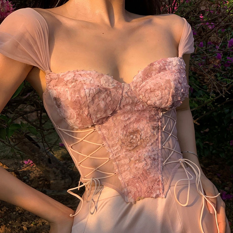 Áo corset phối hoa pháp quý phái B982