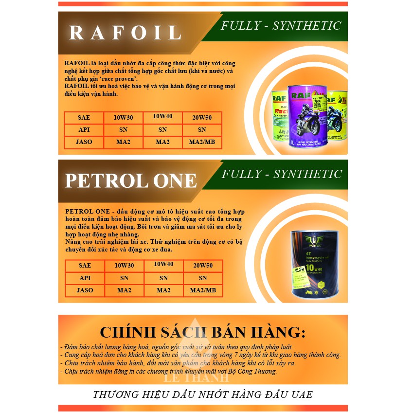 Combo 6 chai nhớt Raf Oil 10W30 800ml tổng hợp toàn phần