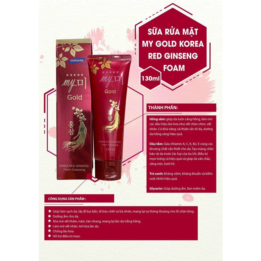 Sữa rửa mặt HỒNG SÂM ĐỎ MY ME GOLD Korea Red Ginseng Foam Cleanser 130ml