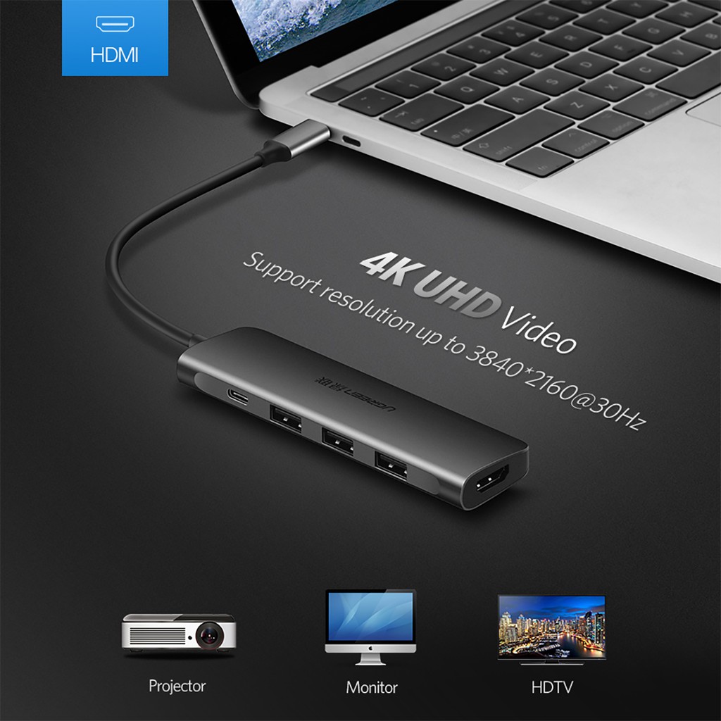 Hub USB Type-C ra HDMI / USB 3.0 / sạc USB C cao cấp UGREEN 50209