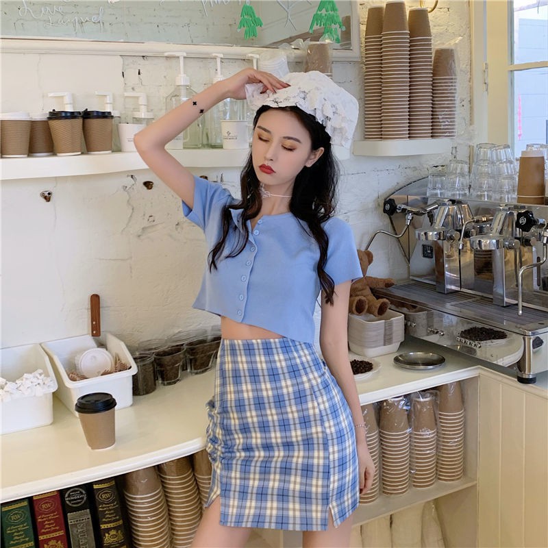 Set Chân Váy Caro Và Áo Cardigan Thời Trang Phong Cách Hàn Quốc Cho Nữ