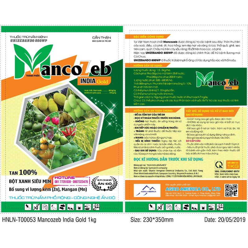 1KG MANCOZEB XANH 80WP  NGĂN NGỪA NẤM BỆNH TRÊN MỌI CÂY TRỒNG.