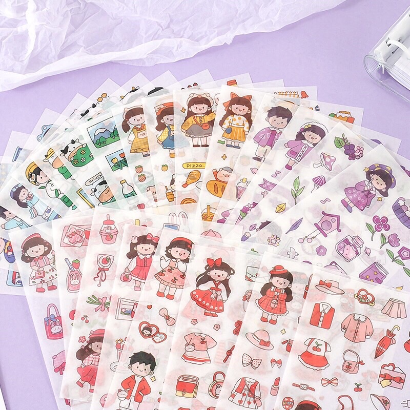Set Sticker cute cô gái dễ thương- trang trí sổ đáng yêu giá rẻ Bistore BS01