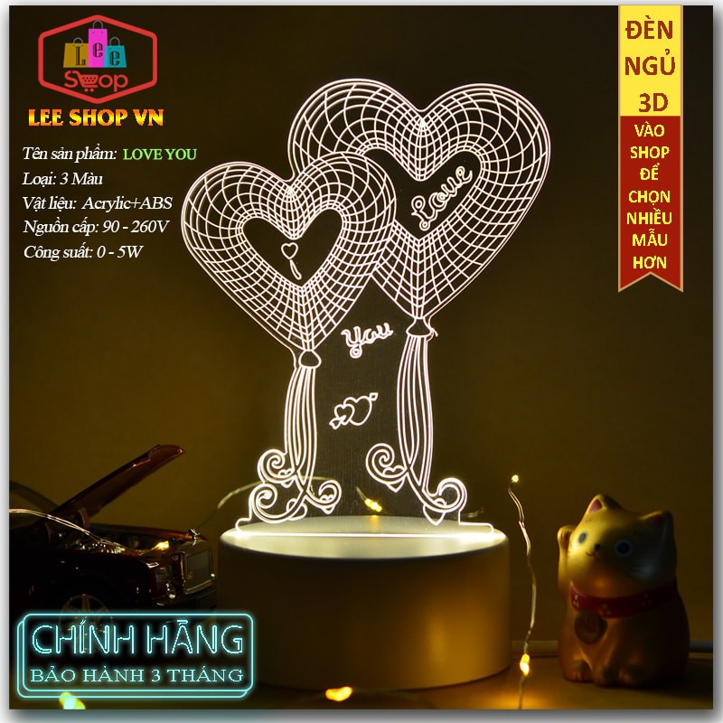 ✅[ Chính Hãng] Đèn Ngủ 3D Thay Đổi 3 Màu Sắc - Mẫu Love You - Là Món Quà Ý Nghĩa Cho Bạn Và Người Thân Yêu