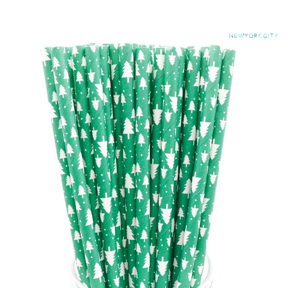 Set 25 Ống Hút Giấy Họa Tiết Hoa Tuyết Chấm Bi Dùng Một Lần