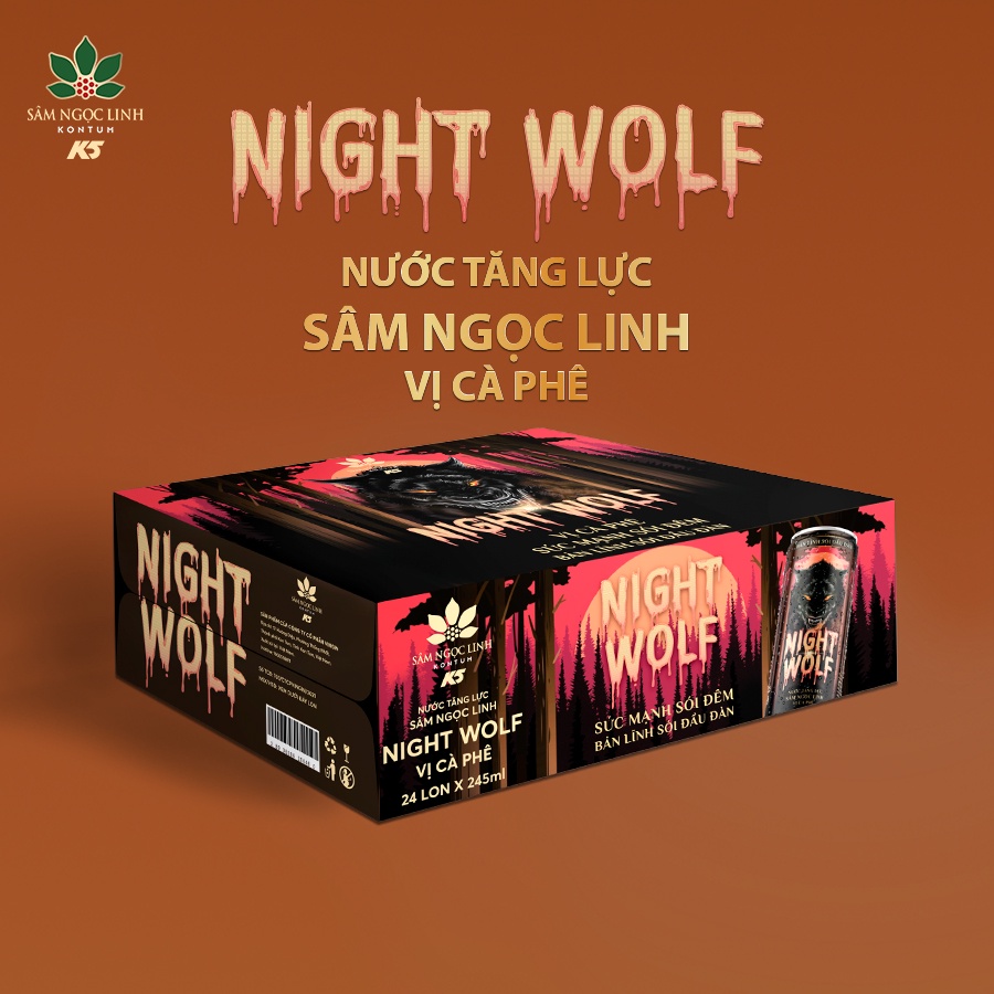 [Chính hãng] Nước Tăng Lực Night Wolf Sâm Ngọc Linh Vị Cà phê Lon Lẻ 245Ml