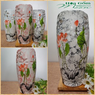 Lọ hoa -bình hoa sứ khắc lổ hình hoa nổi bật cao 24 cm