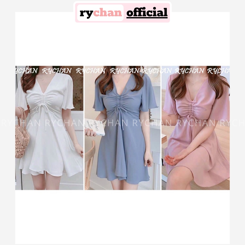 Đầm Xoè Đi Du Lịch Biển Trơn Rút Ngực 3 Màu Trắng Xanh Hồng Dễ Thương - DX317