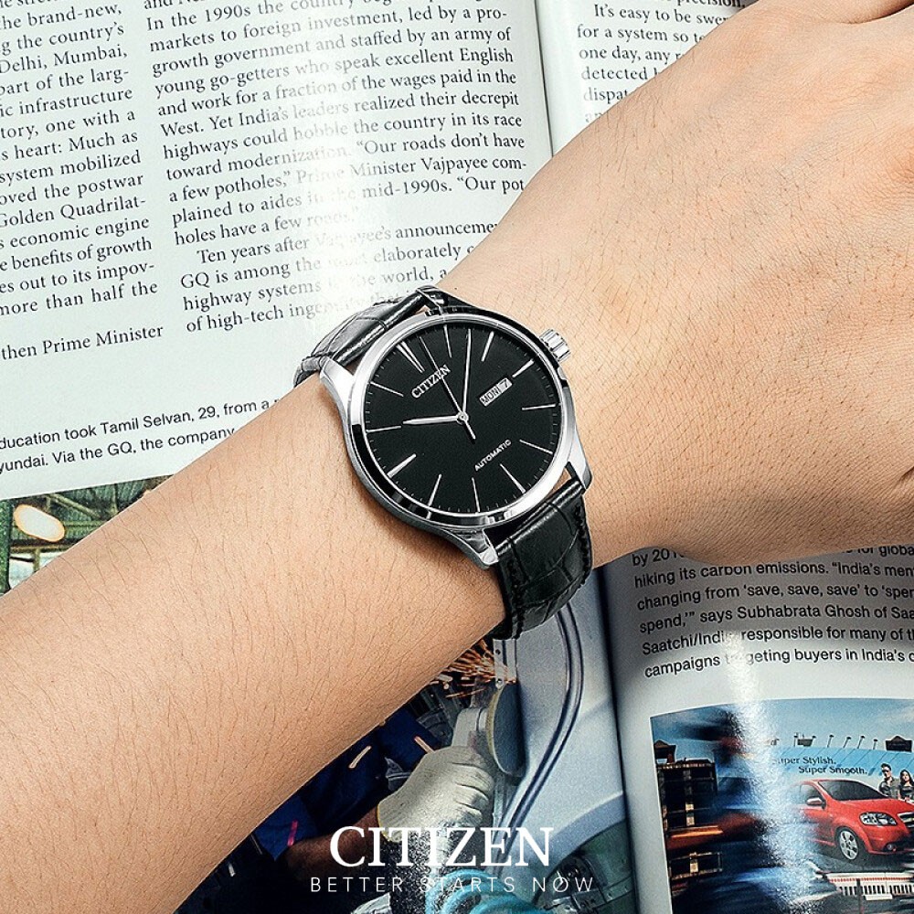 Đồng Hồ Citizen Nam Dây Da Máy Cơ-Automatic NH8350-08E - Mặt Đen (40mm)