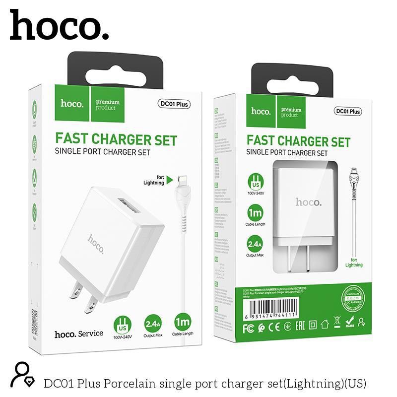 Combo Bộ sạc nhanh HOCO DC01 Plus cho iPhone/Micro/Type C - Củ sạc, cáp sạc cao cấp - Chính hãng
